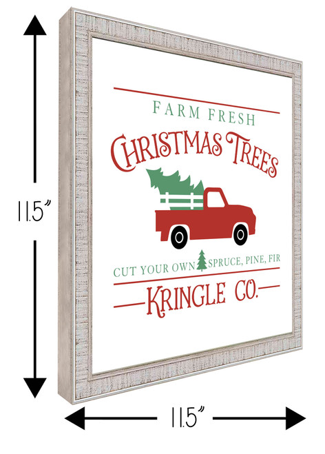Kringle Company Tree Farm 11.5" x 11.5" Framed Christmas Wall Decor Art Print Sign Poster in a White Wooden Frame with UV Acrylic and Hangers