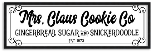 Mrs Claus Cookie Company 9.5" x 25.5" Framed Christmas Wall Decor Art Print Sign Poster in a Black Wooden Frame with UV Acrylic and Hangers