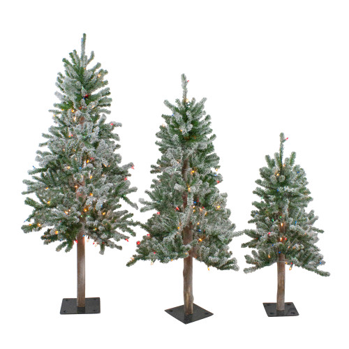 Set of 3 Flocked Alpine Artificial Christmas Trees - Unlit