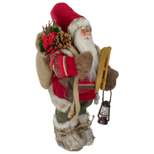 12" Standing Santa With a Sled and Lantern Christmas Figure