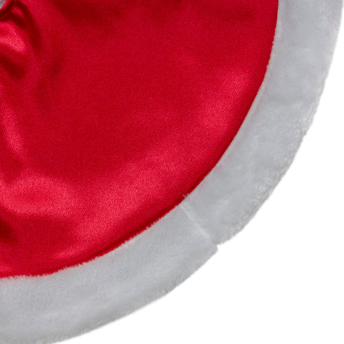 20-Inch Red Satin Mini Christmas Tree Skirt With a White Faux Fur Trim