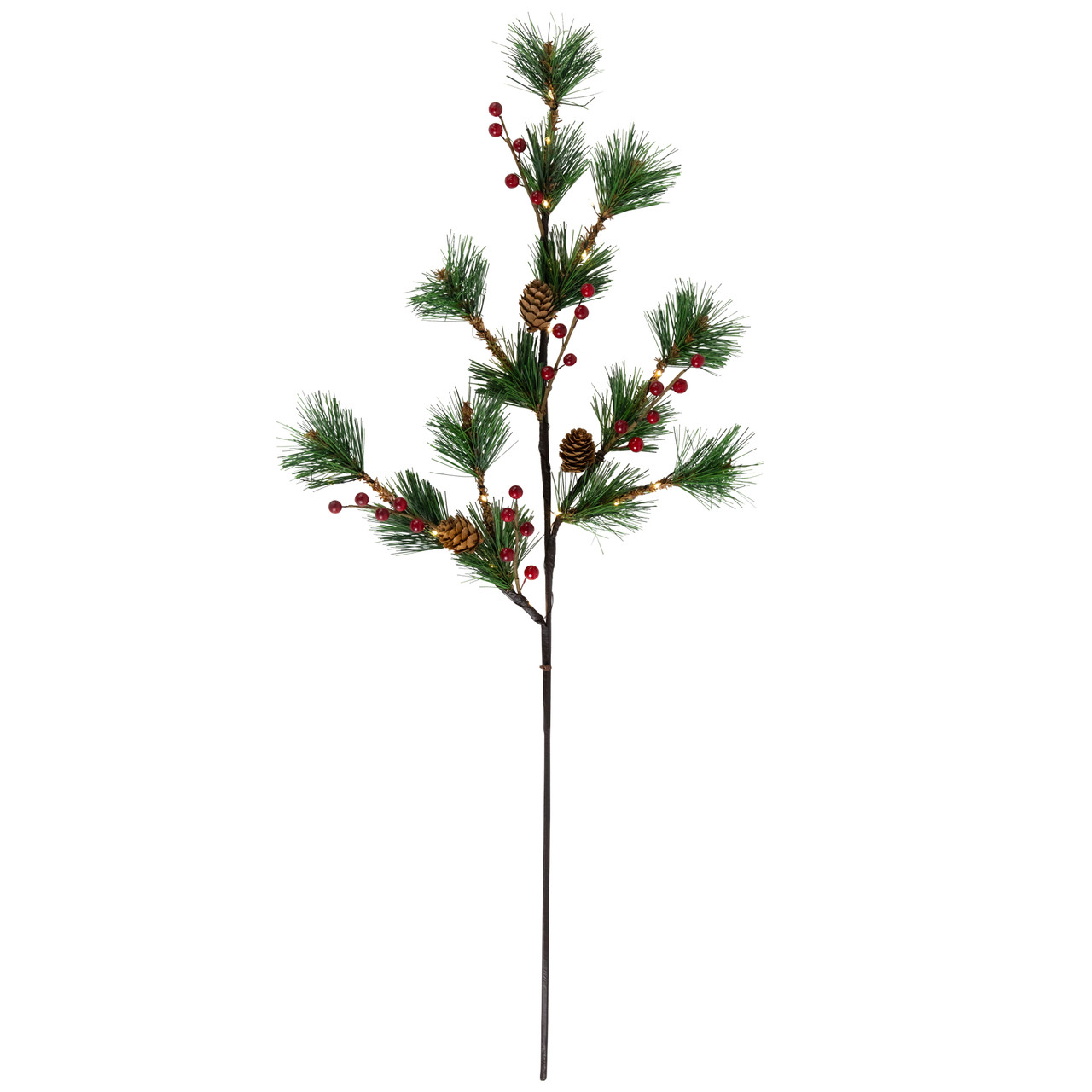 Lighted Berry and Pinecone Christmas Pine Spray - 29" - Warm White