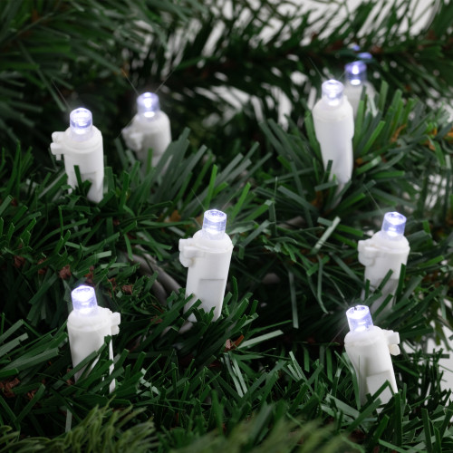 50ct White LED Wide Angle Christmas String Lights, 16.25ft White Wire