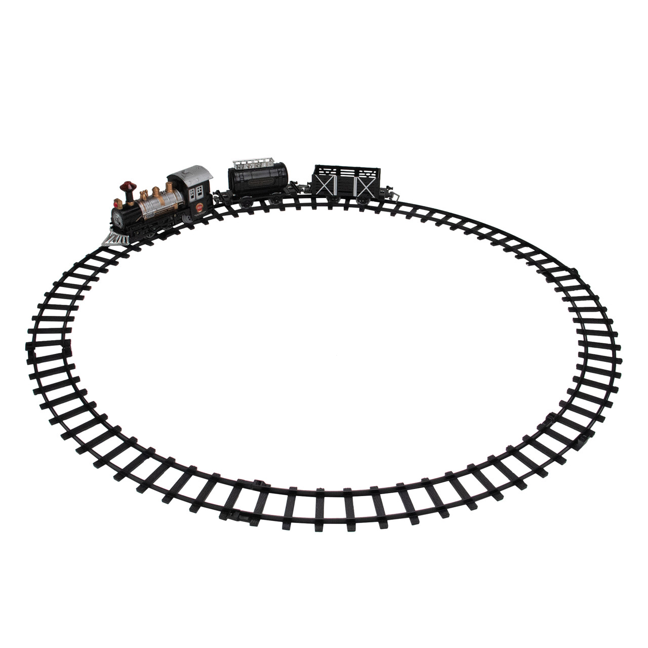 9-Piece Battery Operated Black and Silver Lighted & Animated Classic Train Set with Sound