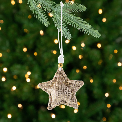 Sequin Stars and Trees Plush Christmas Ornaments - 4" - Set of 4
