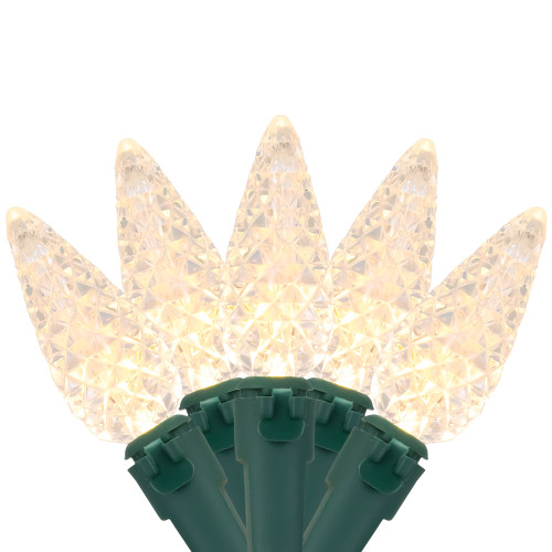 200-Count Warm White LED Faceted C6 Christmas Lights, 66.25 ft Green Wire