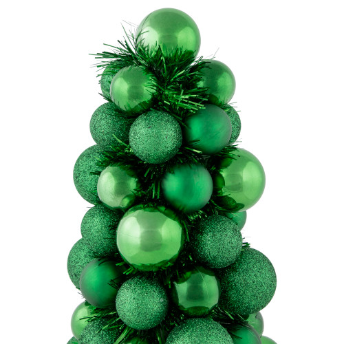 3-Finish Shatterproof Ball Christmas Tree with Tinsel - 15.75" - Green