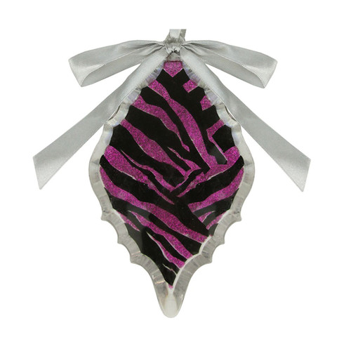 5.75" Magenta Pink and Gray Glittered Diamond Prism Christmas Ornament