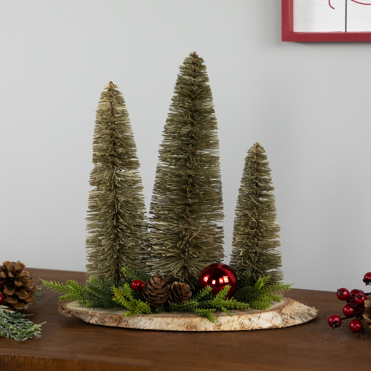 Trio of Bottle Brush Trees Christmas Decoration - 10.25"