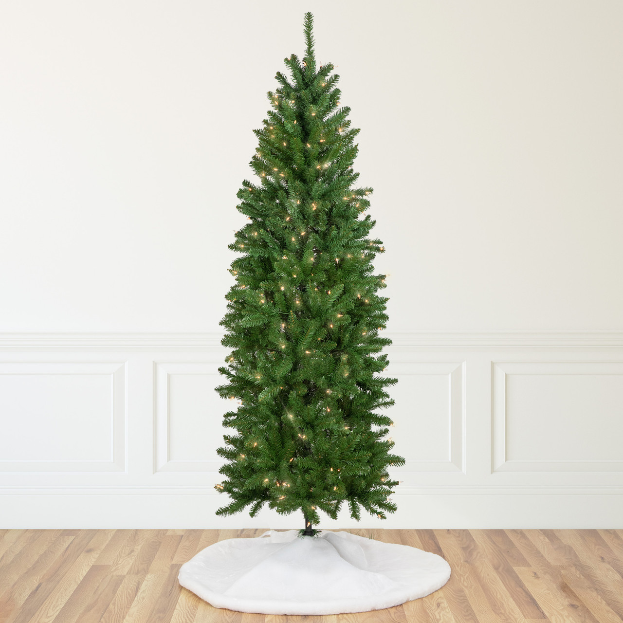 12' Pencil White River Fir Artificial Christmas Tree, Clear Lights
