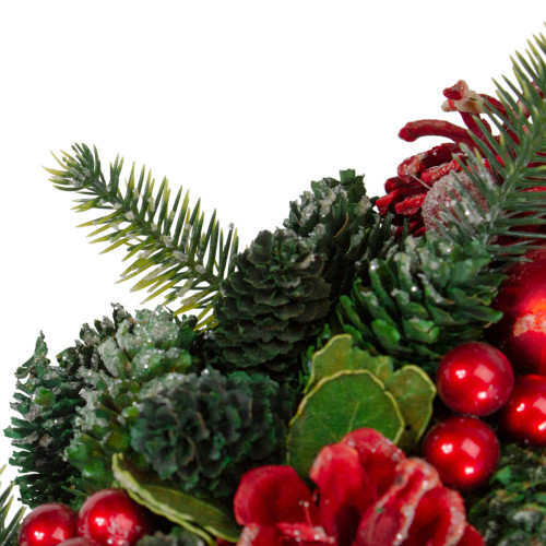 Red  Pine Cones and Ornaments Christmas Wreath, 13" - Unlit