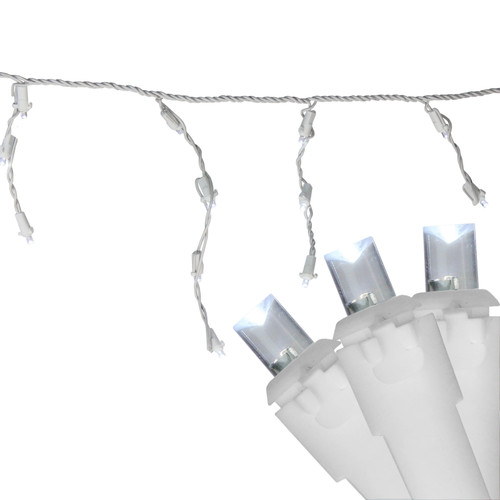 100ct Pure White LED Wide Angle Christmas Icicle Lights, 5.5ft White Wire