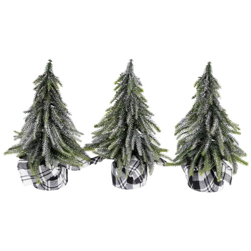 Mini Silvery Pine Downswept Artificial Christmas Trees - 9.5" - Set of 3