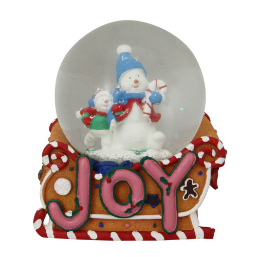 Snowmen and Gingerbread Sleigh "Joy" Musical Christmas Snow Globe - 5.25"