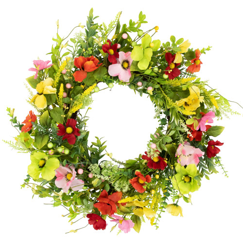 Poppy and Eucalyptus Spring Wreath - 26" - Red and Yellow