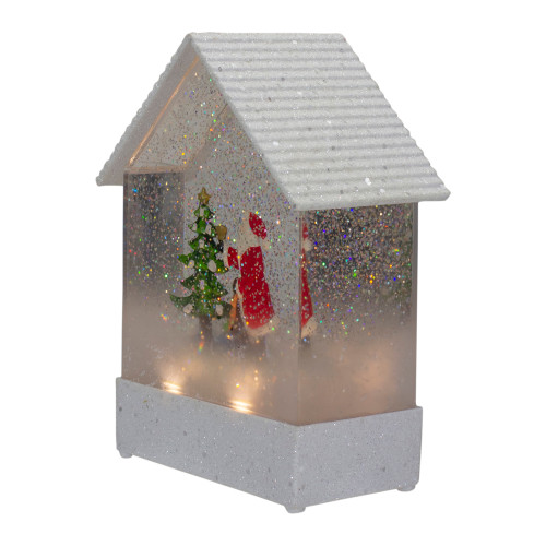 8.25" White and Red House Shaped Christmas Snow Globe