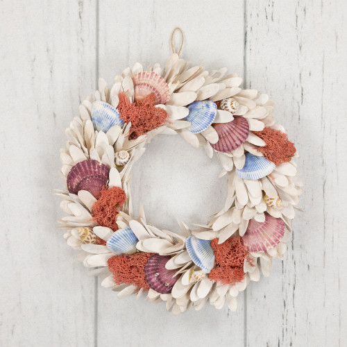 Artificial Seashells Wooden Wreath - 13" - White