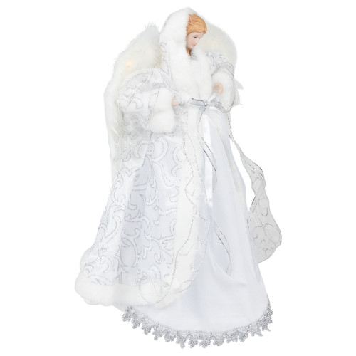 14" White Angel with Lighted Wings Christmas Tree Topper