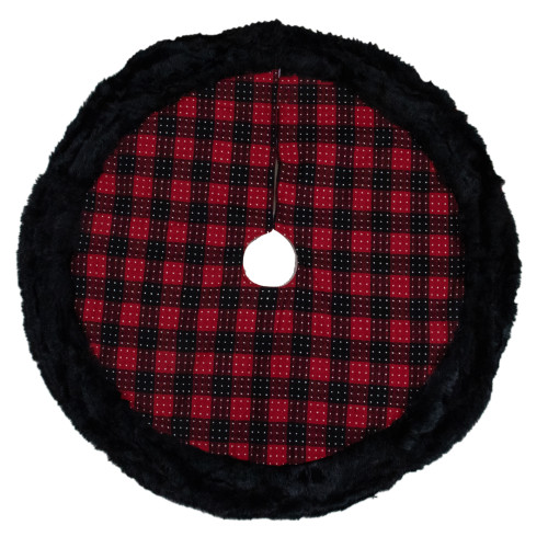 48" Red and Black Plaid with Polka Dots Christmas Tree Skirt