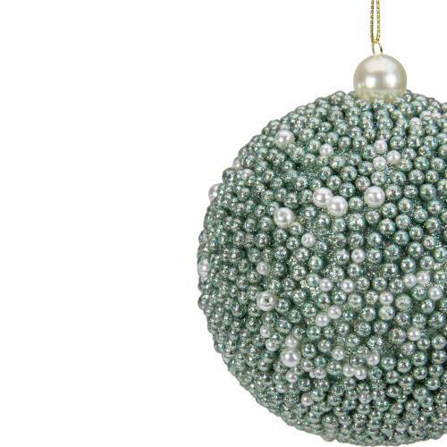4" Seafoam Green Glitter Beaded Christmas Ball Ornament