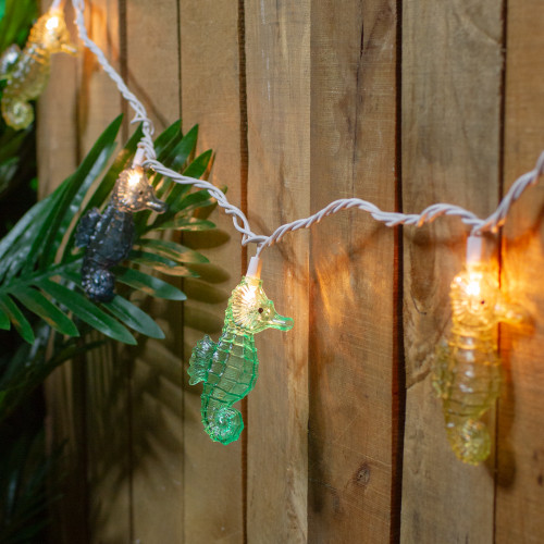 10 Count Blue and Green Seahorse Novelty String Lights, 6.5 ft White Wire