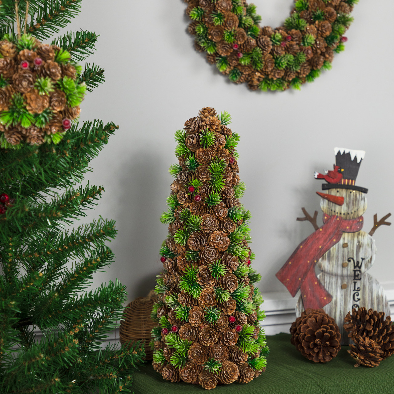Mini Pinecone and Frosted Wild Berries Christmas Cone Tree - 15"