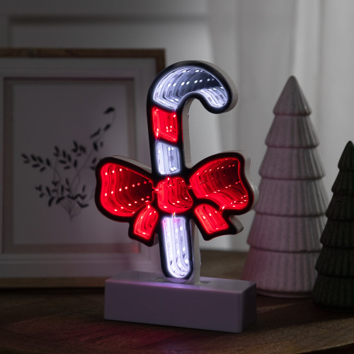LED 3D Candy Cane with Bow Christmas Infinity Mirror - 8"