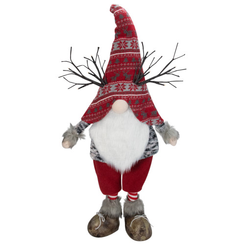 LED Lighted Nordic Hat Standing Santa Christmas Gnome with Antlers - 30" - Red