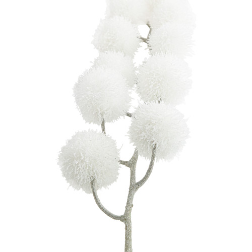 24" White Glittered Pom Pom Artificial Christmas Spray