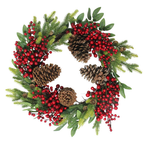 Real Touch? Pinecone and Berry Artificial Christmas Wreath - 22" - Unlit