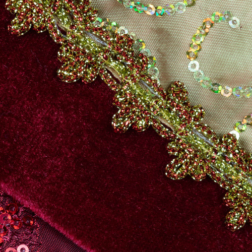 20" Red and Gold Leaf Christmas Stocking with Wavy Sequined Cuff