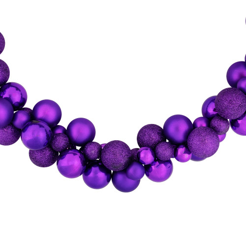 6' Purple 3-Finish Shatterproof Ball Christmas Garland