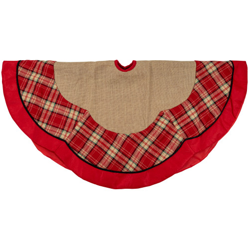 48" Burlap and Red Plaid Christmas Tree Skirt