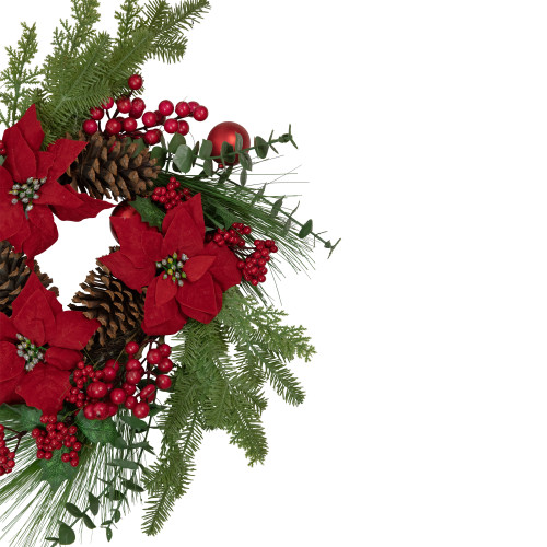 Berry and Poinsettia Artificial Christmas Wreath - 22" - Unlit