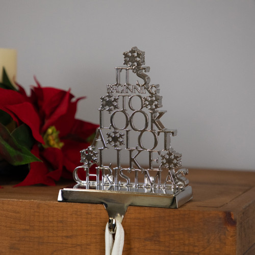 "It's Beginning to Look a Lot Like Christmas" Metal Tree Stocking Holder - 6.5"