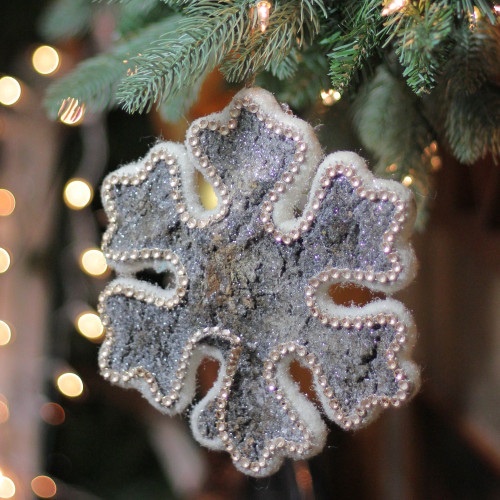 8" White and Brown Rustic Embellished Christmas Snowflake Ornament