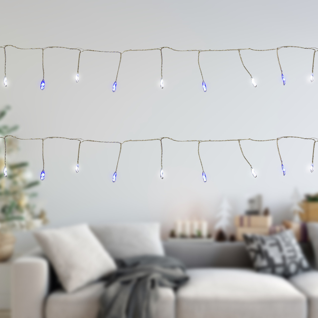 Set of 40 Blue and White LED Fairy Christmas Lights with Remote Control 6��