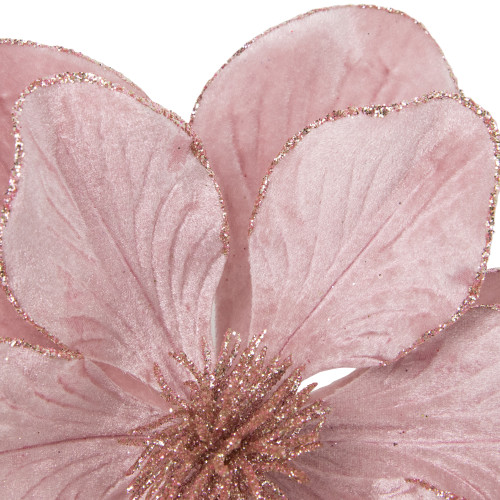 23" Glittered Pink Magnolia Christmas Stem Spray