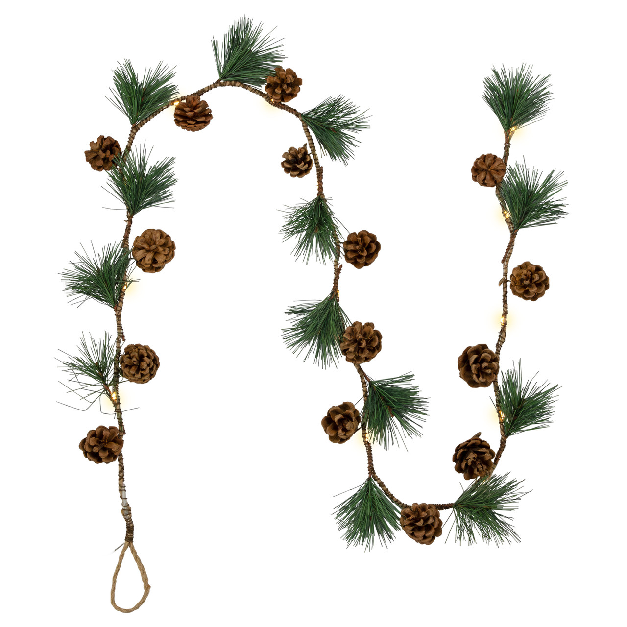 Pre-Lit B/O Pine Needle and Pinecone Christmas Garland - 4.5' - Warm White Lights