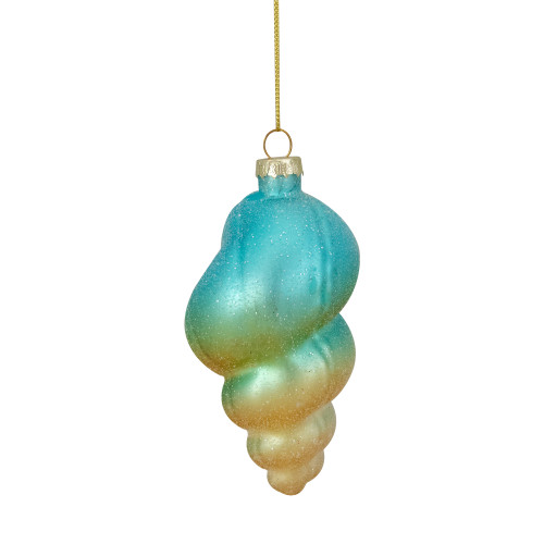 4.25" Blue and Pink Seashell Glass Christmas Ornament
