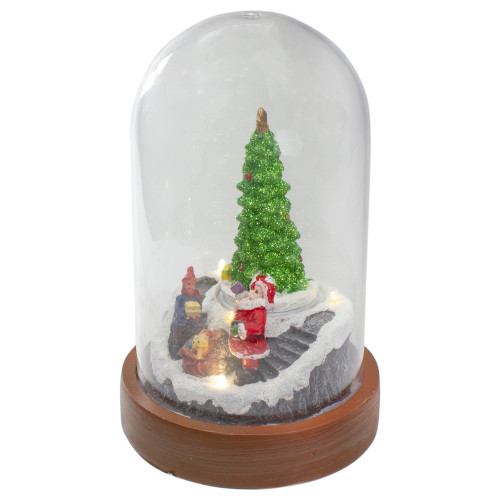 Lighted Santa and Christmas Tree Cloche Style Decoration - 7"