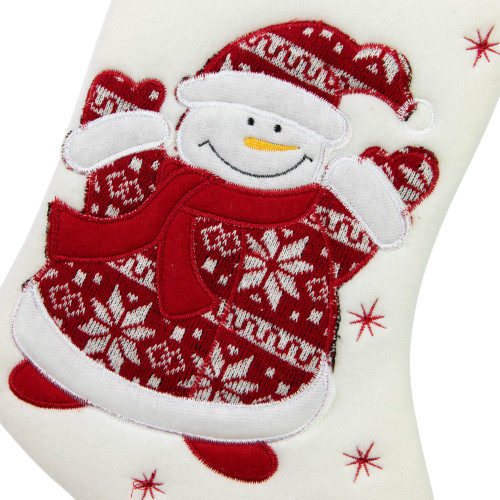 17" White and Red "Welcome" Snowman Embroidered Christmas Stocking