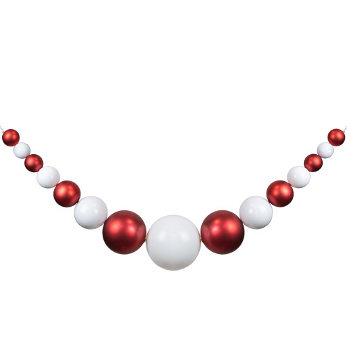 6' Red and White Shiny and Matte Shatterproof Ball Christmas Swag