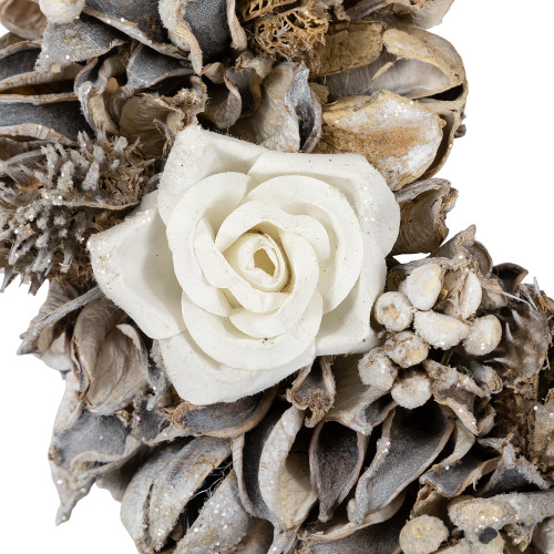 Glittered White Roses Winter Botanicals Artificial Christmas Wreath - 9.5" - Unlit