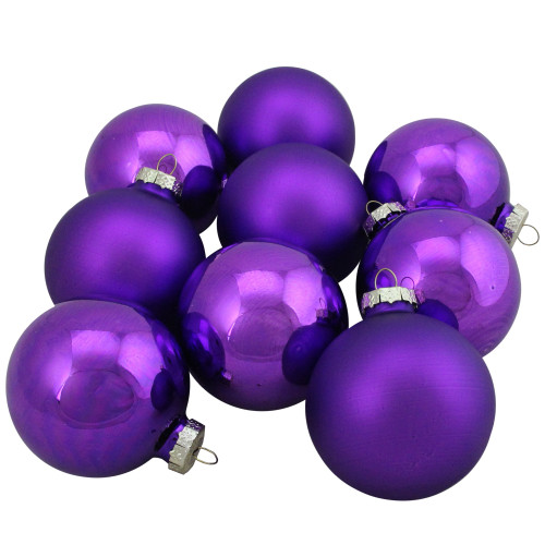 9ct Purple 2-Finish Glass Ball Christmas Ornaments 2.5" (63mm)