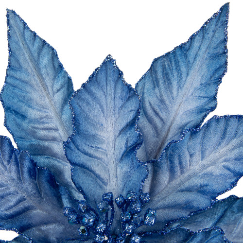 25" Two Tone Blue Glittered Poinsettia Christmas Stem Spray