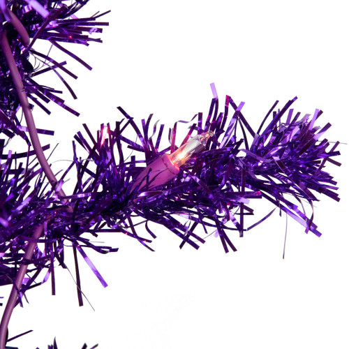 6' Pre-Lit Purple Artificial Tinsel Christmas Tree, Clear Lights