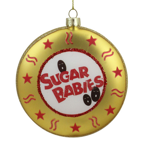 4" Gold and Red Tootsie Roll Sugar Babies Caramel Candies Disc Christmas Ornament