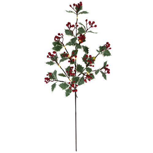 Lighted Holly Berry Christmas Pine Spray - 29" - Warm White