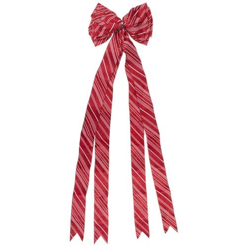 48" x 10" Red and White Striped 16 Loop Christmas Bow Decoration